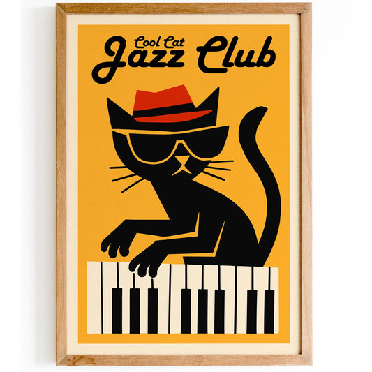 Cool Cat Jazz Club Poster - Yellow Music Wall Art Print