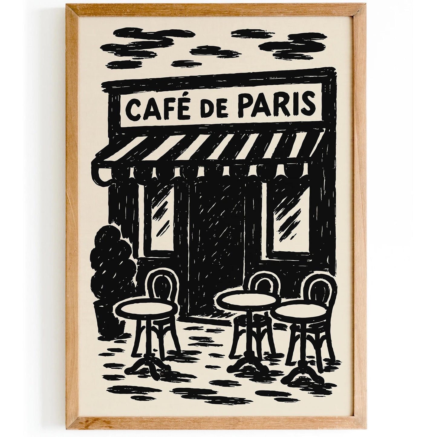 Café de Paris Wall Art – Black Ink Vintage Paris Poster