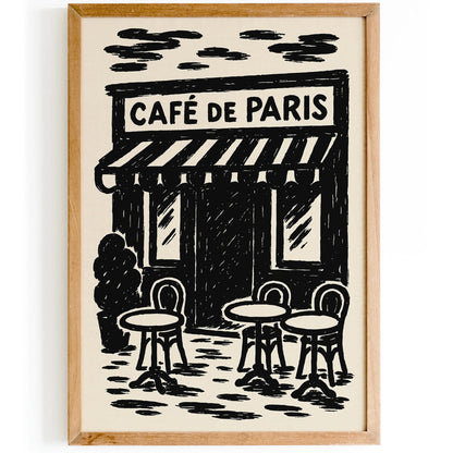 Café de Paris Wall Art – Black Ink Vintage Paris Poster