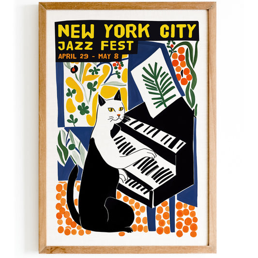 Retro Jazz Cat Poster - NYC Festival Wall Art