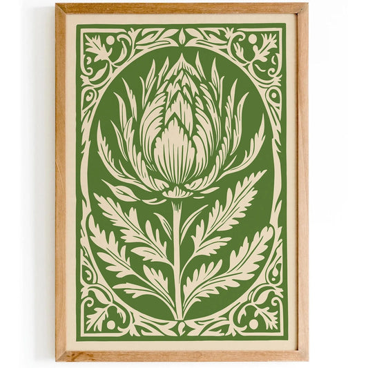 Green Rococo Artichoke Vintage Poster