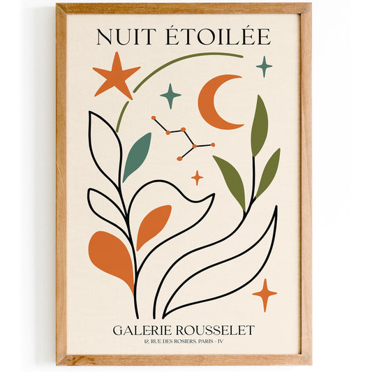 Nuit Étoilée Poster - French Abstract Starry Night Wall Art