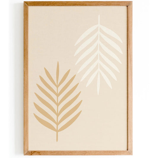 Boho Japandi Wall Art – Minimalist Leaves Poster