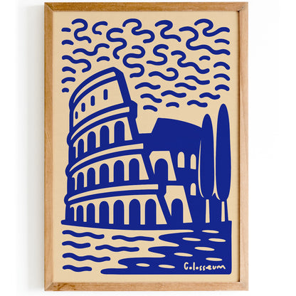 Colosseum Rome Blue Travel Poster