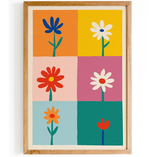 Retro Flowers Poster - Colorful Minimalist Wall Art
