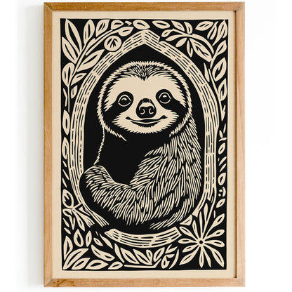 Sloth Portrait Poster - Vintage Animal Wall Art Print
