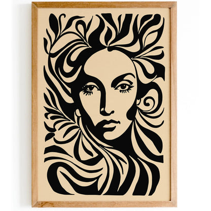 Black Ink Style Woman Face Portrait Art Print