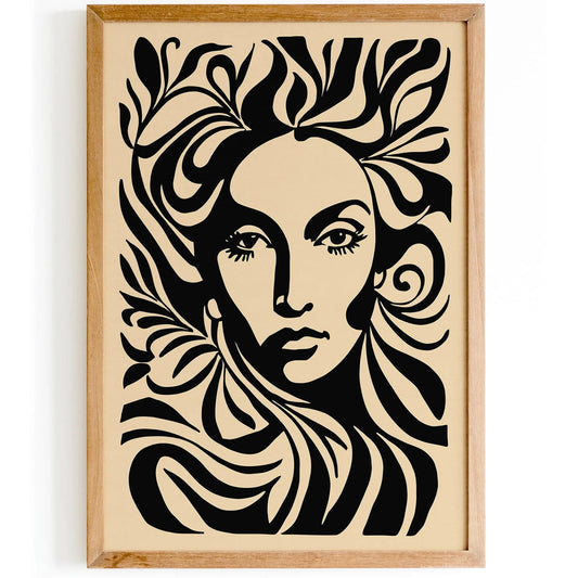 Black Ink Style Woman Face Portrait Art Print
