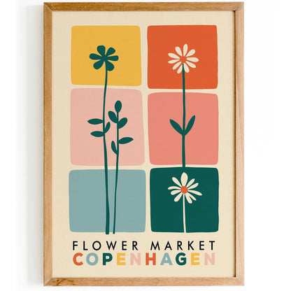 Retro Flower Market Copenhagen Denmark Poster