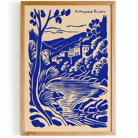 Portuguese Riviera Poster – Blue Coastal Wall Art Print