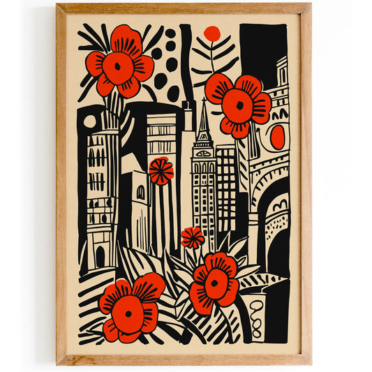 Retro Red London Cityscape Poster