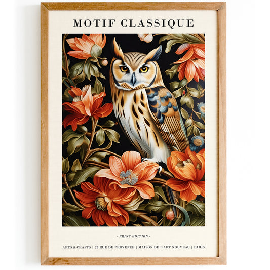 Parisian Vintage Owl & Floral Art Print
