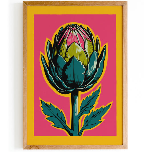 Artichoke in Pop Art Style Pink Yellow Wall Art