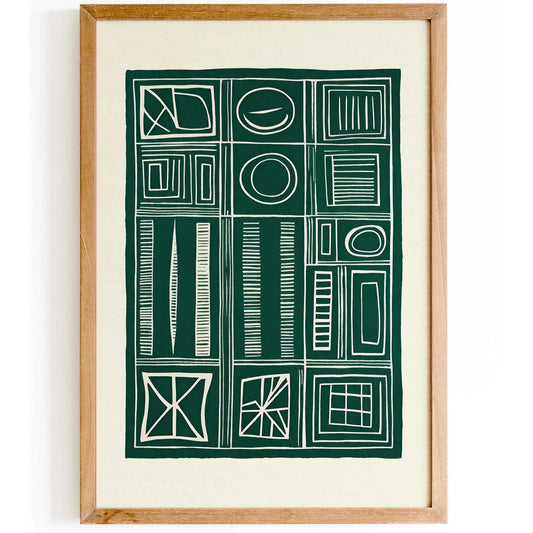 Retro Shapes in Green Art Print
