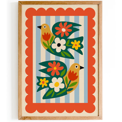 Colorful Folk Bird Poster