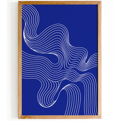 Blue Abstract Wavy Line Art Print