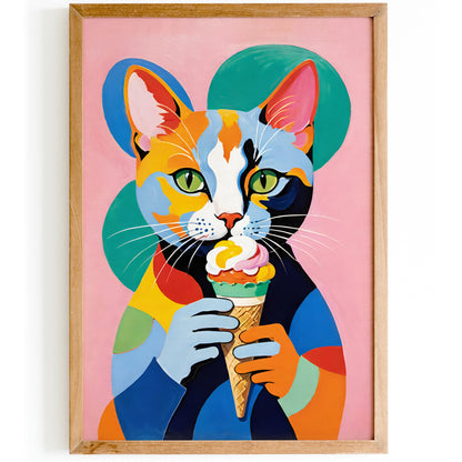 Cute Cat with Ice Cream Art Print 2024