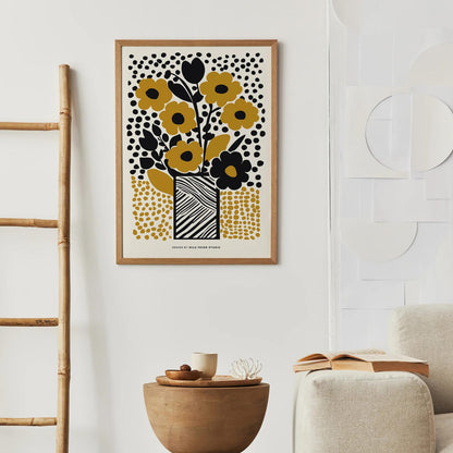 Yellow Mustard Retro Flowers Poster