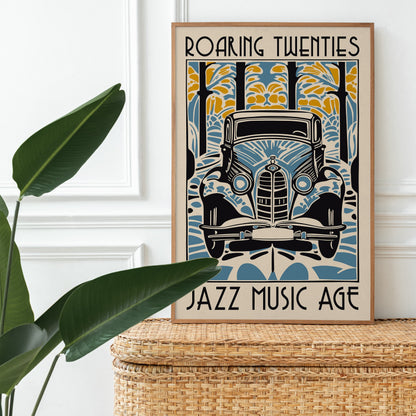 Roaring Twenties Poster - Jazz Music Vintage Car Art