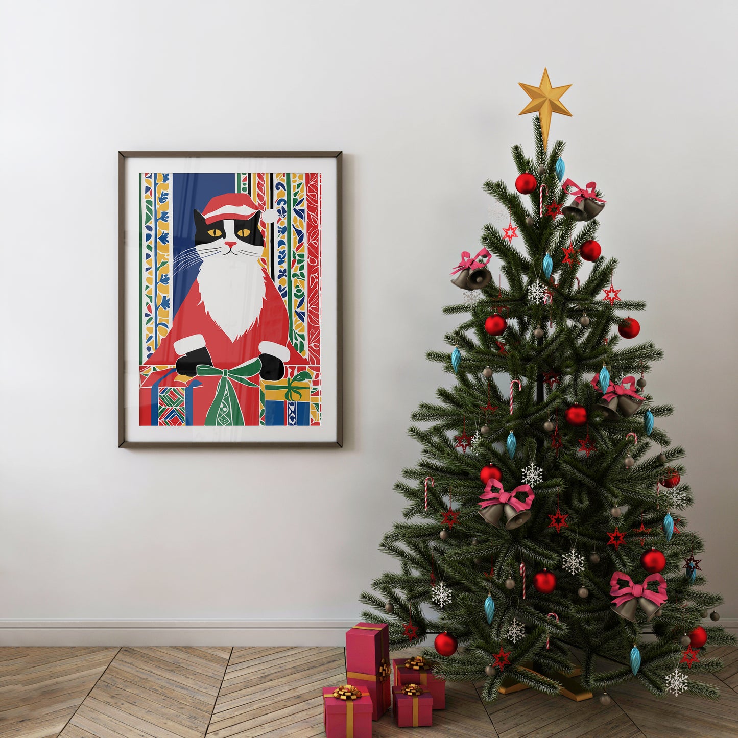 Funny Santa Cat Poster