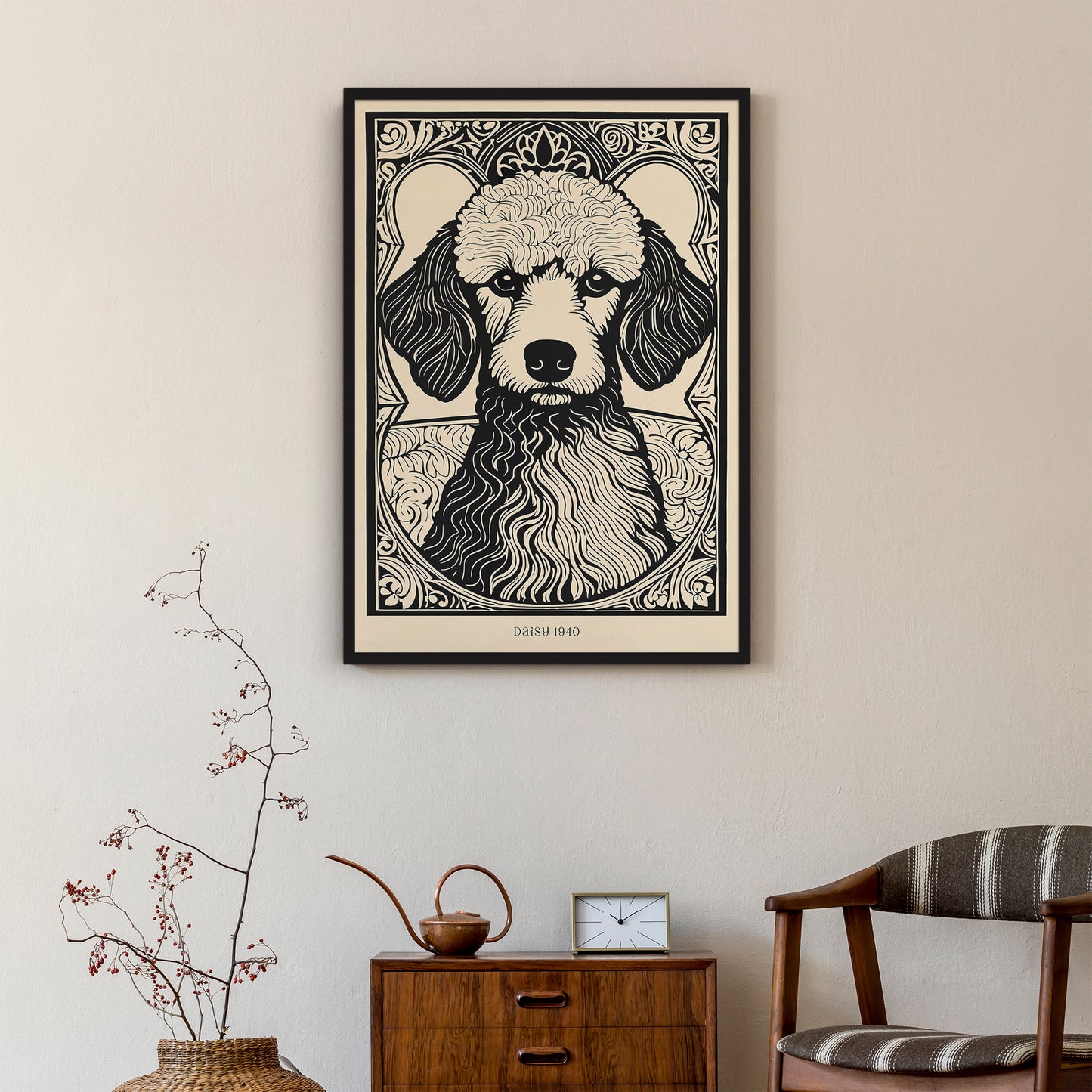 Daisy Poodle Dog Portrait Vintage Art Print