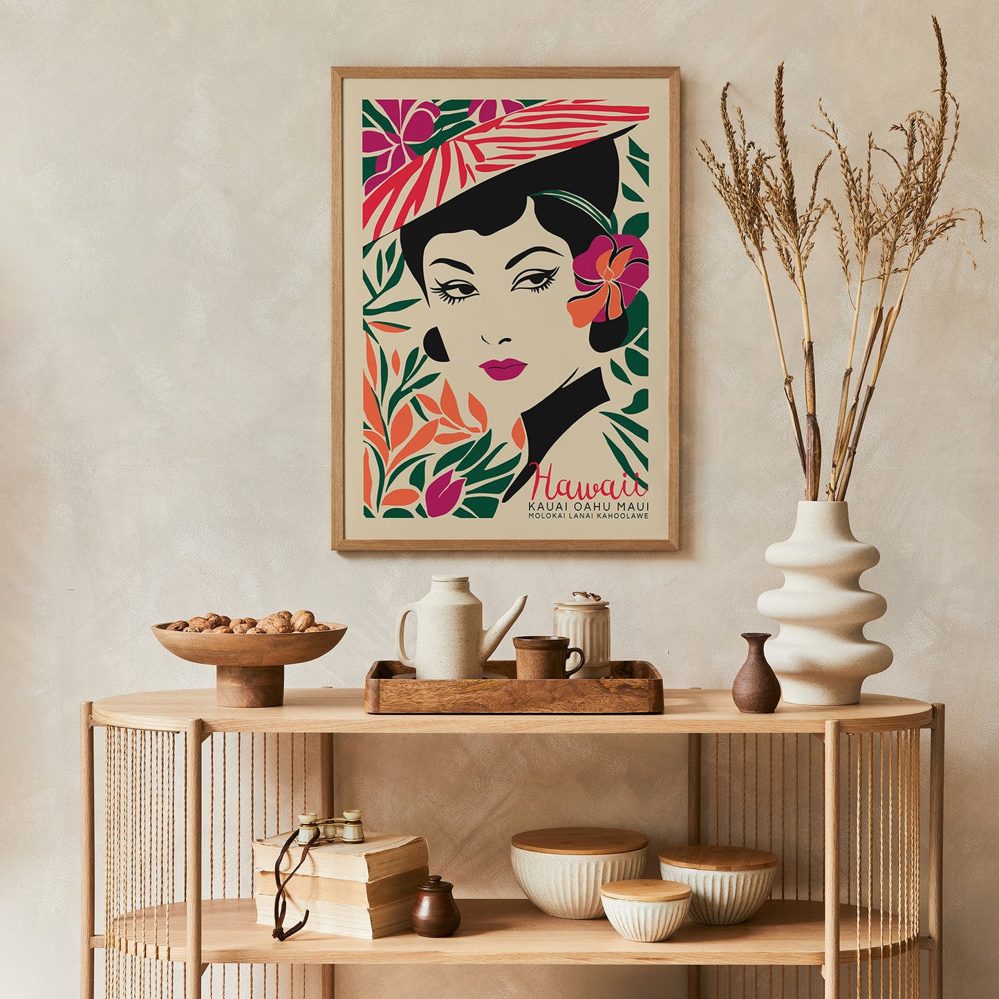 Hawaii Travel Poster with Woman Portrait