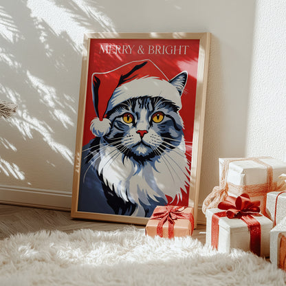 Santa Cute Cat Red Christmas Print