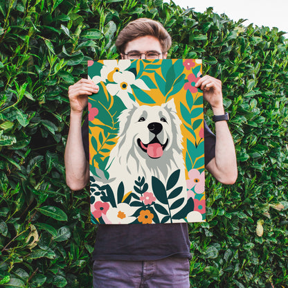 Joyful Dog Amidst Vibrant Blossoms Poster