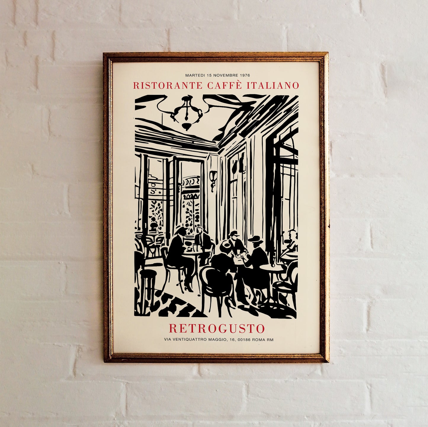 Set of 2 Italian Black Ink Painting Poster