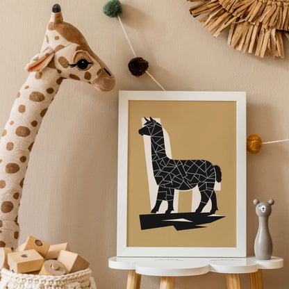 Beige Minimalist LLama Wall Art