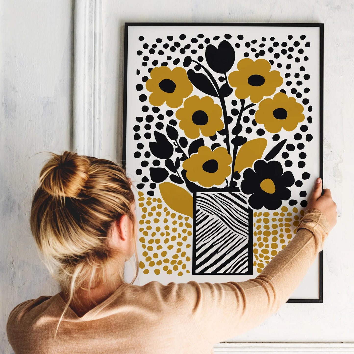 Yellow Mustard Retro Flowers Poster