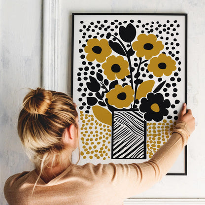 Yellow Mustard Retro Flowers Poster