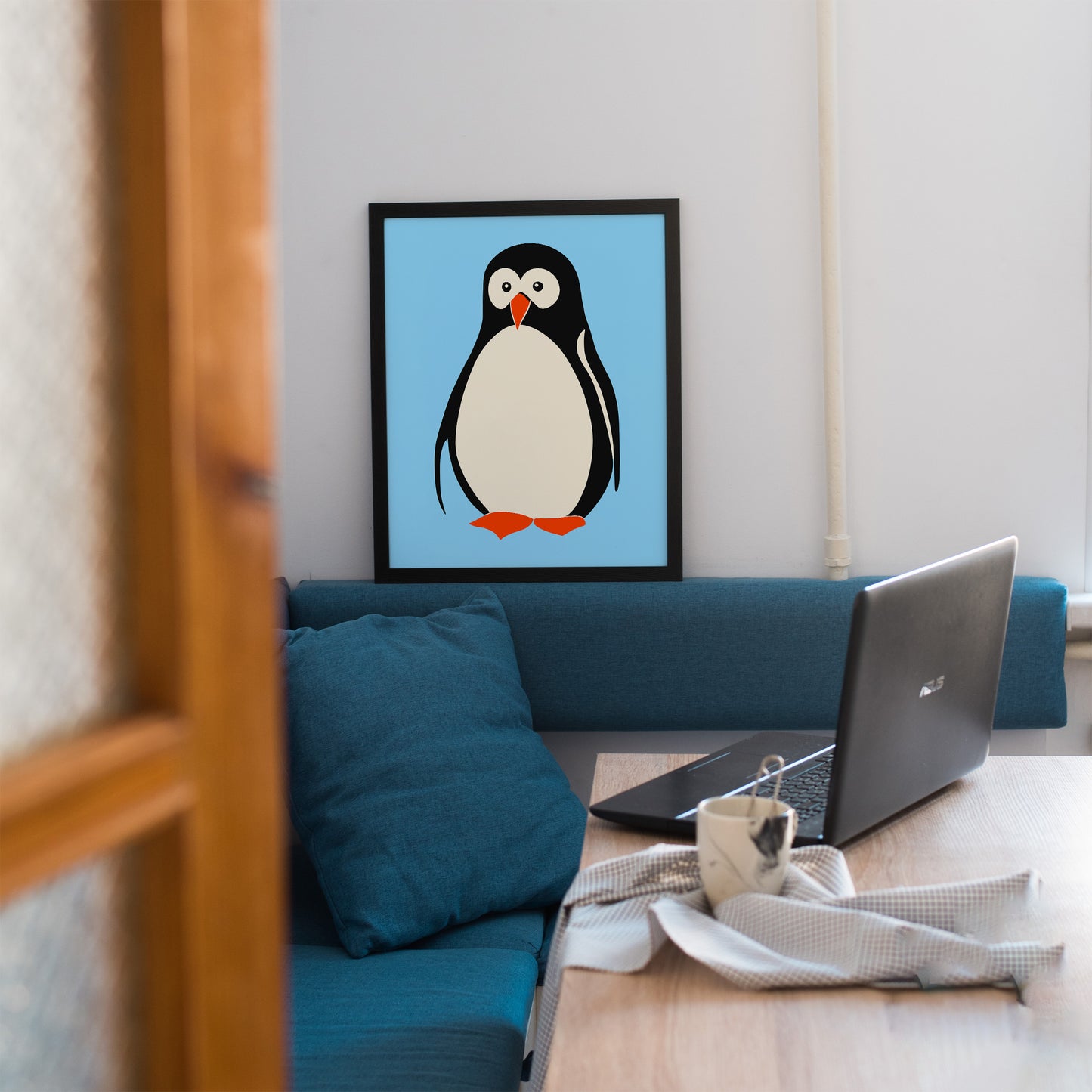 Little Penguin Blue Art Print