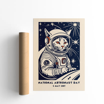 National Astronaut Day Cat Poster