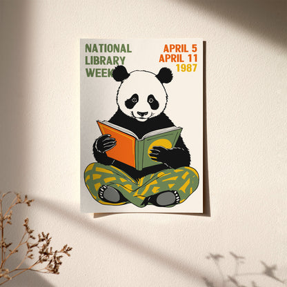 National Library Week Panda Reading Poster 1987