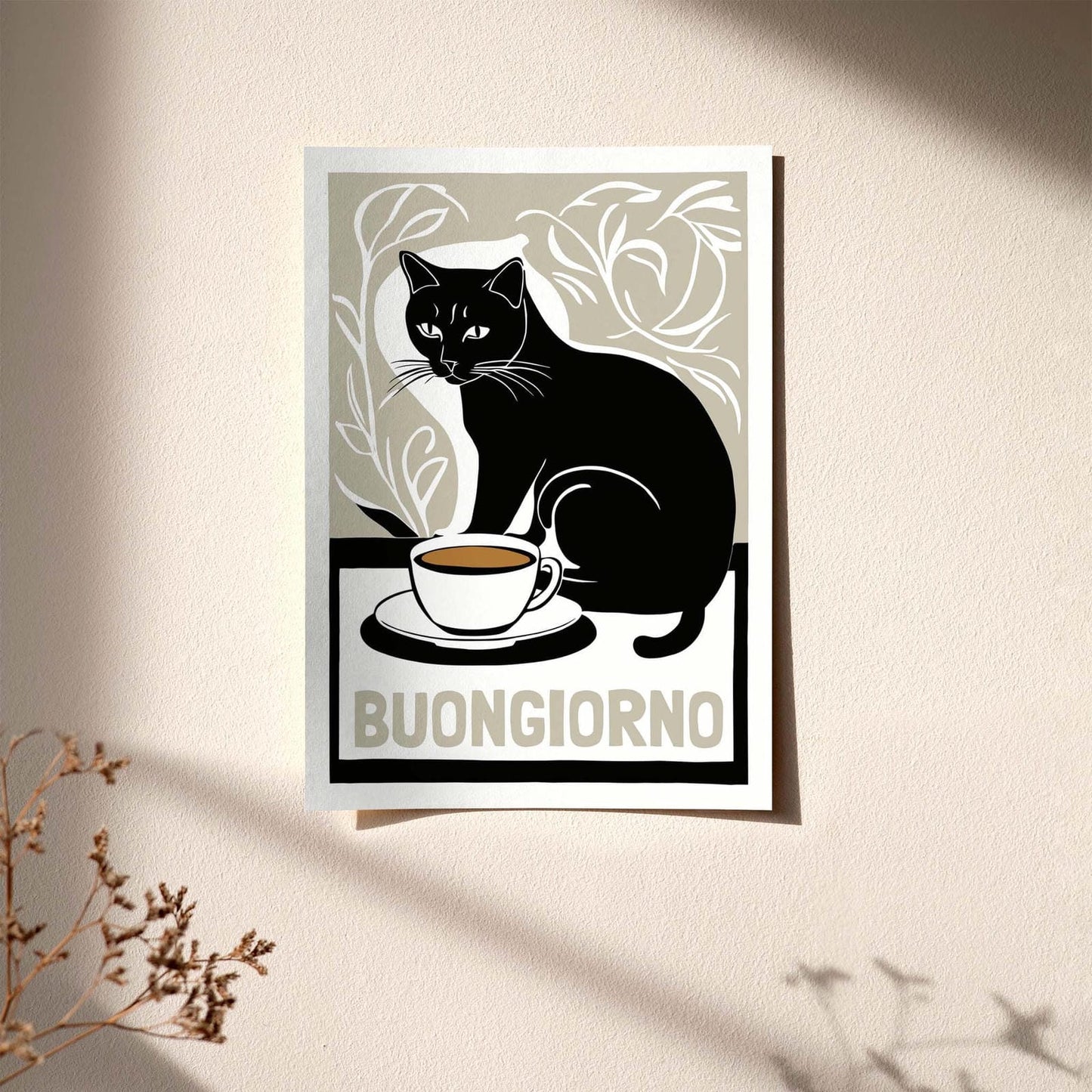 Buongiorno Cat Coffee Poster Print