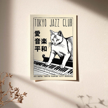 Tokyo Jazz Cat Piano Poster Print