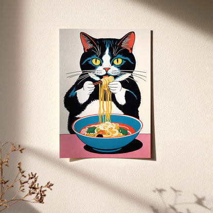 Noodle-Loving Cat Art Print