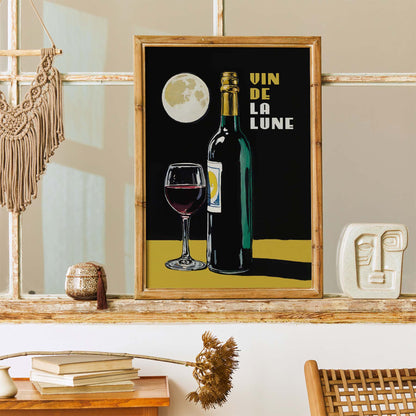 Moonlit Wine Bottle Wall Art Print