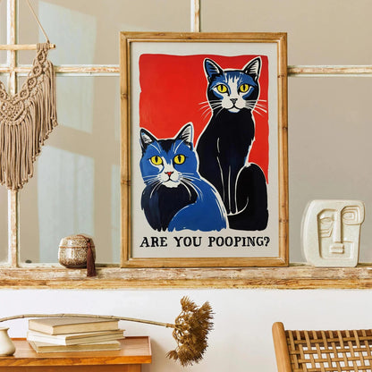 Funny Cat Bathroom Poster – Are You Pooping?