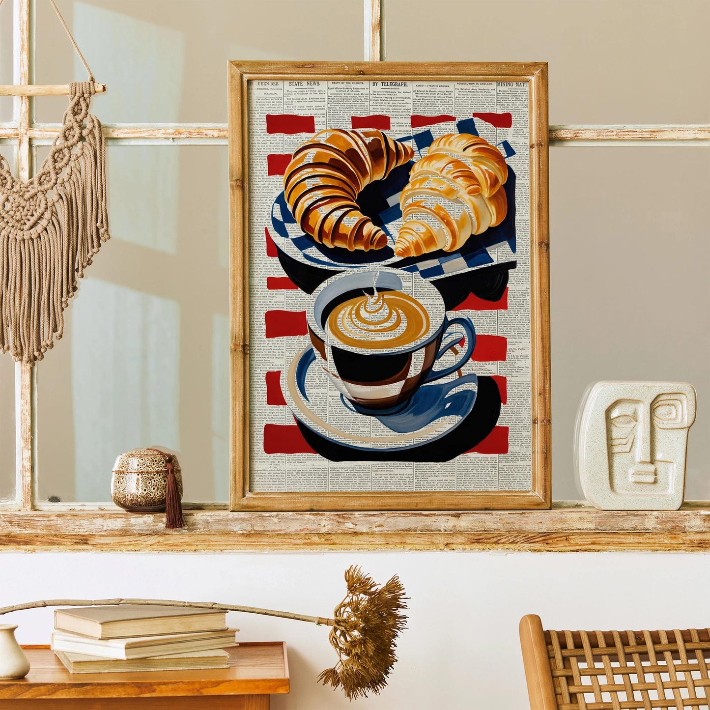 Croissants & Coffee Newsprint Poster
