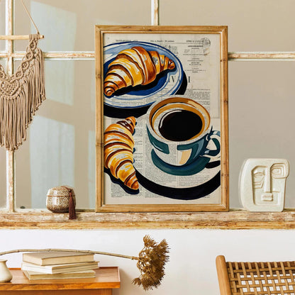 Coffee & Croissants Vintage Art Print