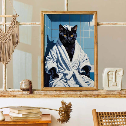 Funny Cat in Bathrobe Art Print