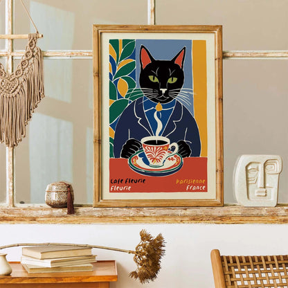 Parisian Cat at Café Fleurie Poster