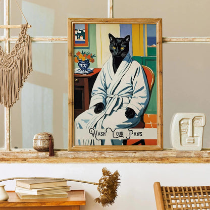 Wash Your Paws - Retro Cat Bathroom Print