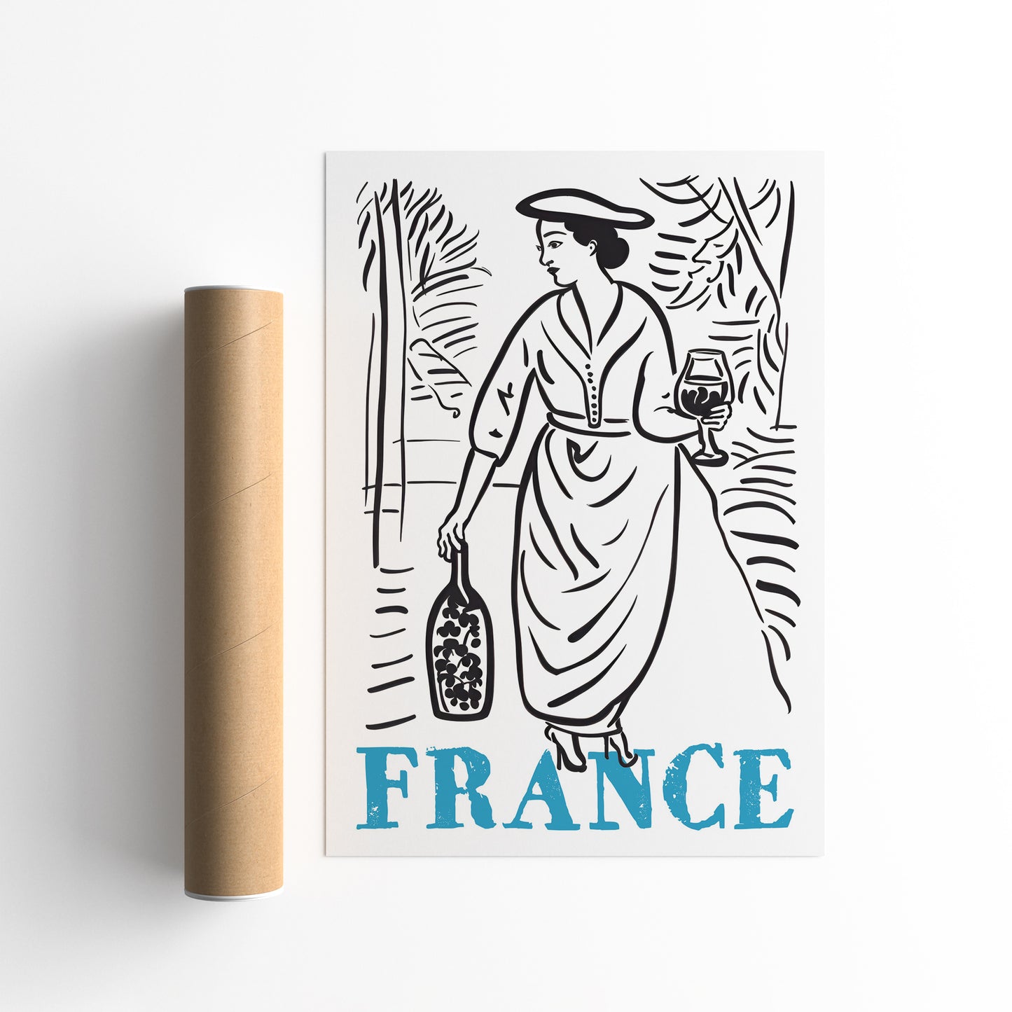 Retro France Travel Poster Line Art