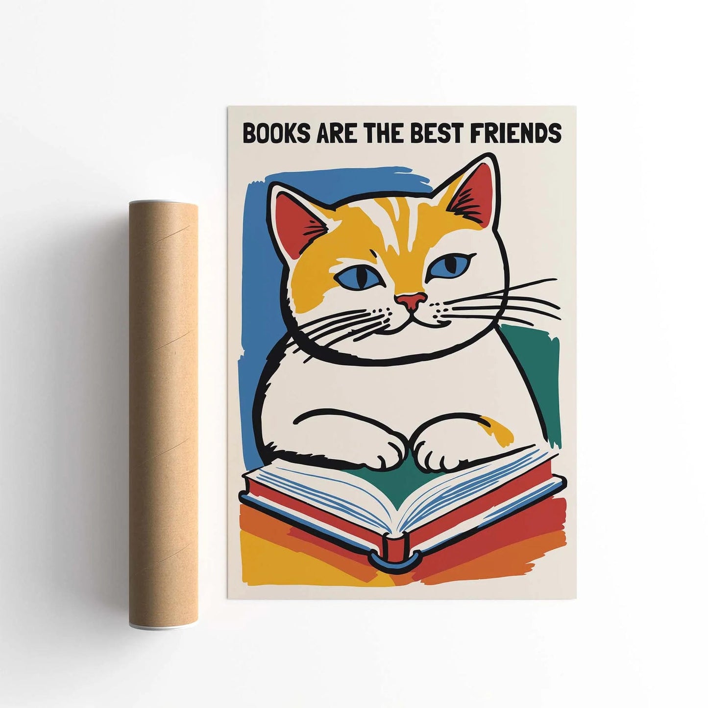 Books & Cats Wall Art Print