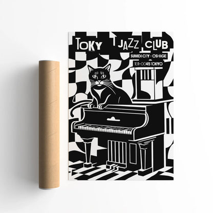 Tokyo Jazz Club Cat & Piano Art