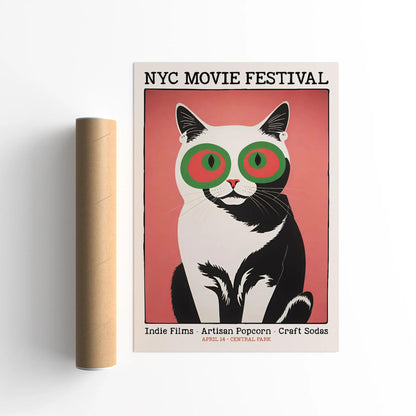 Retro NYC Movie Festival Cat Poster