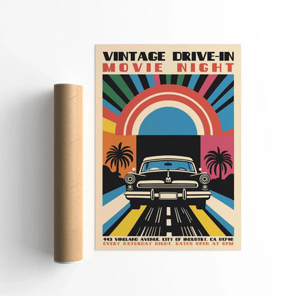 Vintage Drive-In Movie Night Art